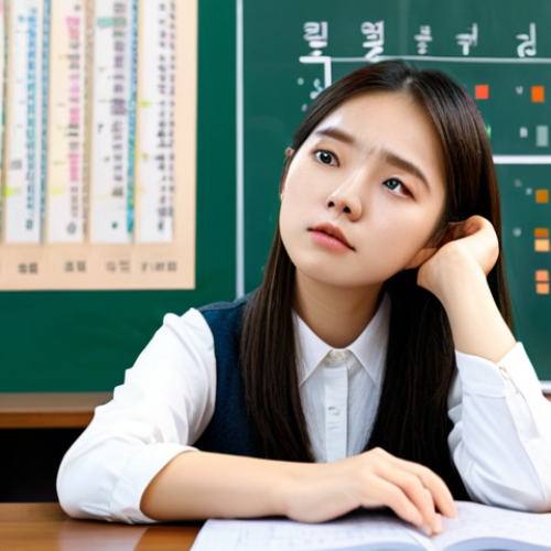 Home 11 A professional-looking female student in a modest, smart casual outfit, sitting at a modern wooden desk. She is surrounded by Korean language textbooks, open notebooks displaying complex grammar charts, and scattered pens. Her expression is thoughtful and slightly overwhelmed, yet determined, as she gazes at the intricate Korean particles. The background is a softly blurred, well-lit academic study room. Professional photography, high resolution, soft lighting, sharp focus, natural pose, perfect anatomy, correct proportions, well-formed hands, proper finger count, natural body proportions, fully clothed, appropriate attire, safe for work, appropriate content, modest, family-friendly.