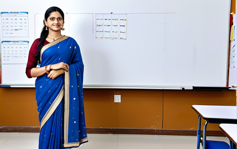 **
"A professional Hindi teacher standing in front of a whiteboard, fully clothed in a modest saree, classroom setting, safe for work, appropriate content, perfect anatomy, natural proportions, family-friendly, educational environment, high quality."
**