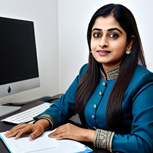 Home 9 **
"A successful Bharatiya businesswoman in a professional salwar kameez, sitting confidently at her desk in a modern Delhi office, fully clothed, appropriate attire, safe for work, perfect anatomy, natural pose, professional photography, high quality, modest, family-friendly"
**