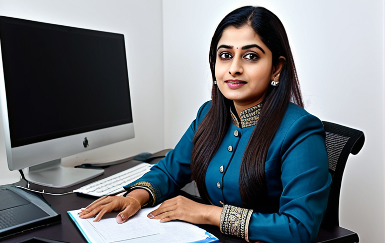 **
"A successful Bharatiya businesswoman in a professional salwar kameez, sitting confidently at her desk in a modern Delhi office, fully clothed, appropriate attire, safe for work, perfect anatomy, natural pose, professional photography, high quality, modest, family-friendly"
**