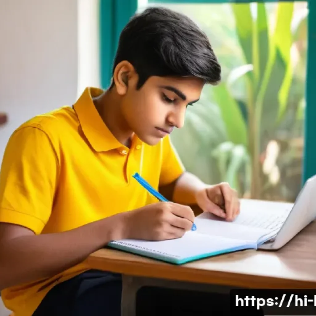 국어 독해력 향상 비법 - A focused young Indian student sitting at a clean, organized study desk in a quiet room with natural...