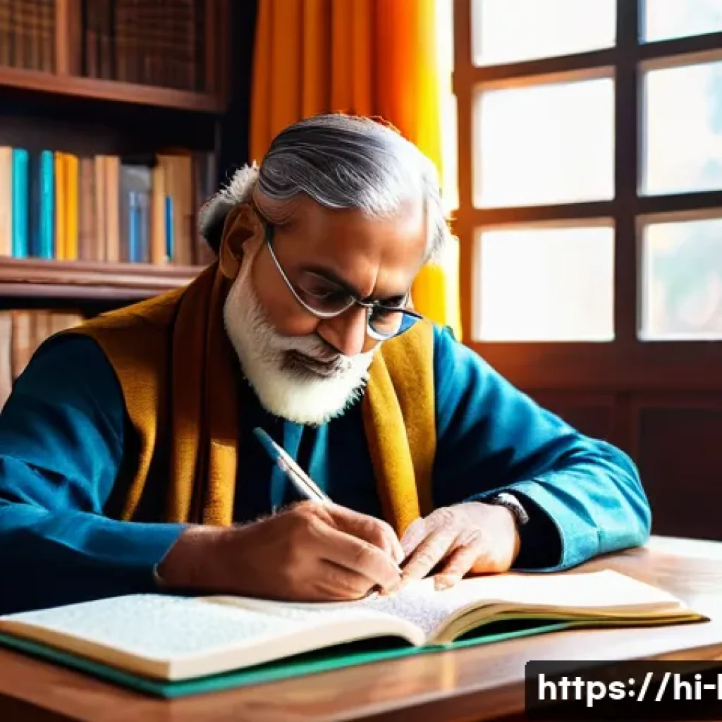 국어 작문과 창작 지도 - A warm, cozy study room setting featuring an Indian writer of Hindi descent thoughtfully journaling ...